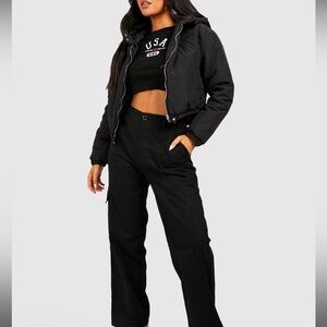 Black petite crop coat